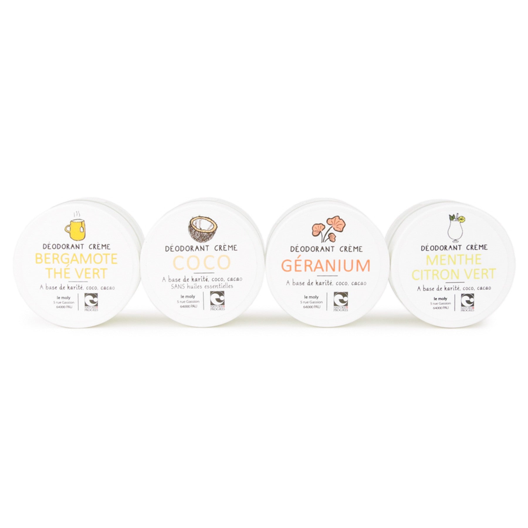 Mini déodorants crème bio, sans bicarbonate de soude, avec ou sans huile essentielle