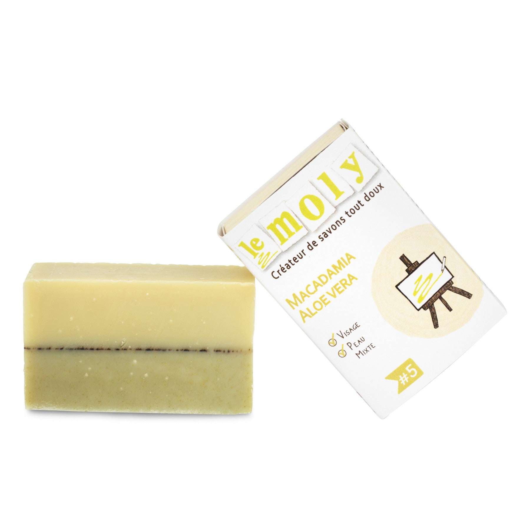Savon à froid, surgras, bio Macadamia Aloe vera, vegan, sans huile de palme, fait main dans notre savonnerie artisanale à Pau, dans le Sud-ouest de la France