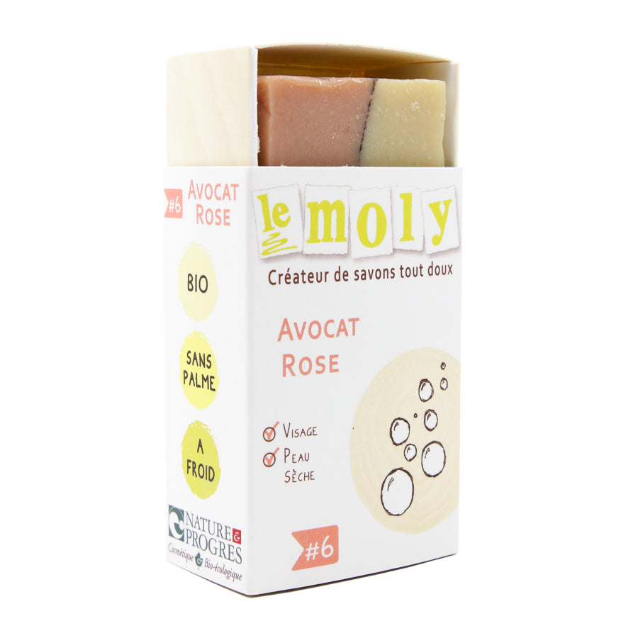 Savon à froid, surgras Rose Avocat, bio, vegan, sans huile de palme, sans huile essentielle