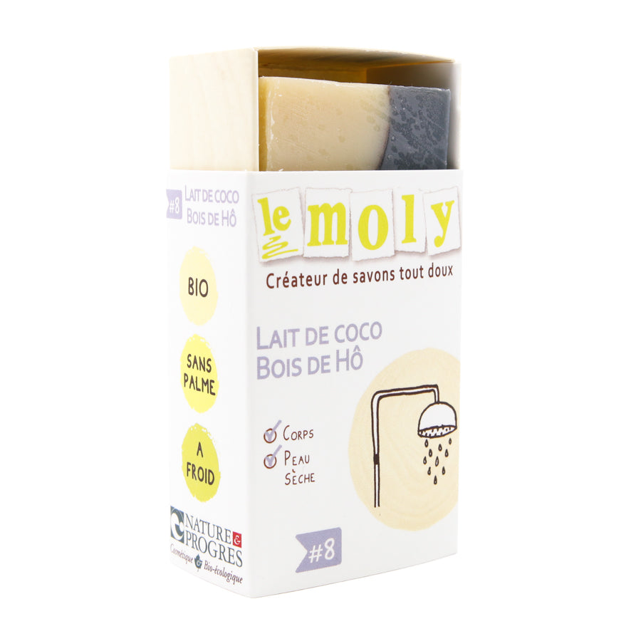 Savon à froid, surgras Bois de hô Lait de coco, bio, vegan, sans huile de palme