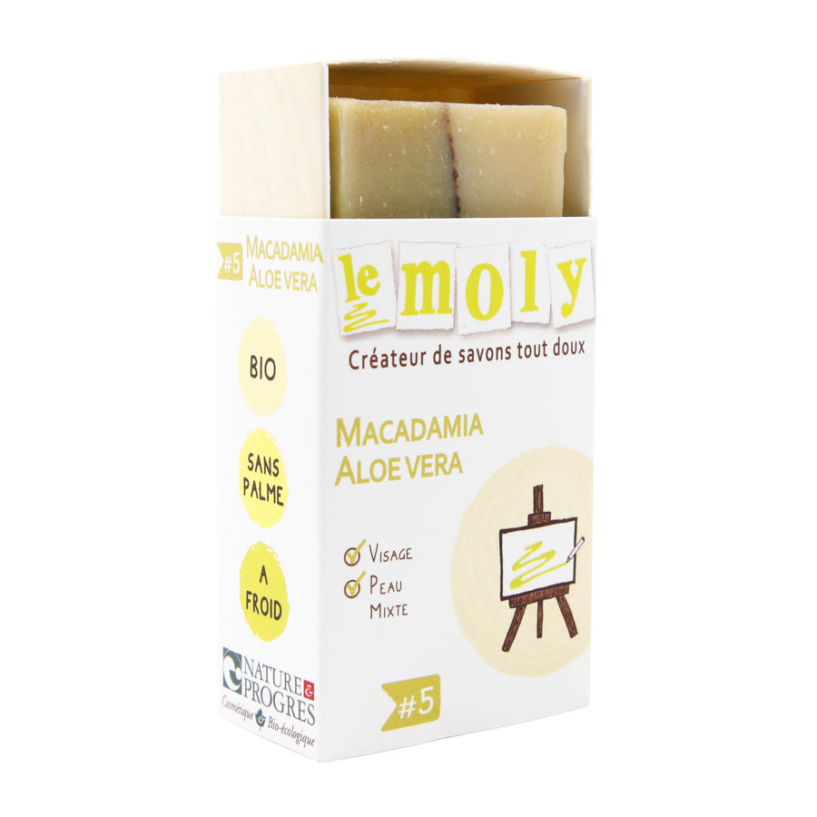 Savon à froid, surgras Macadamia Aloe vera, bio, vegan, sans huile de palme, sans huile essentielle