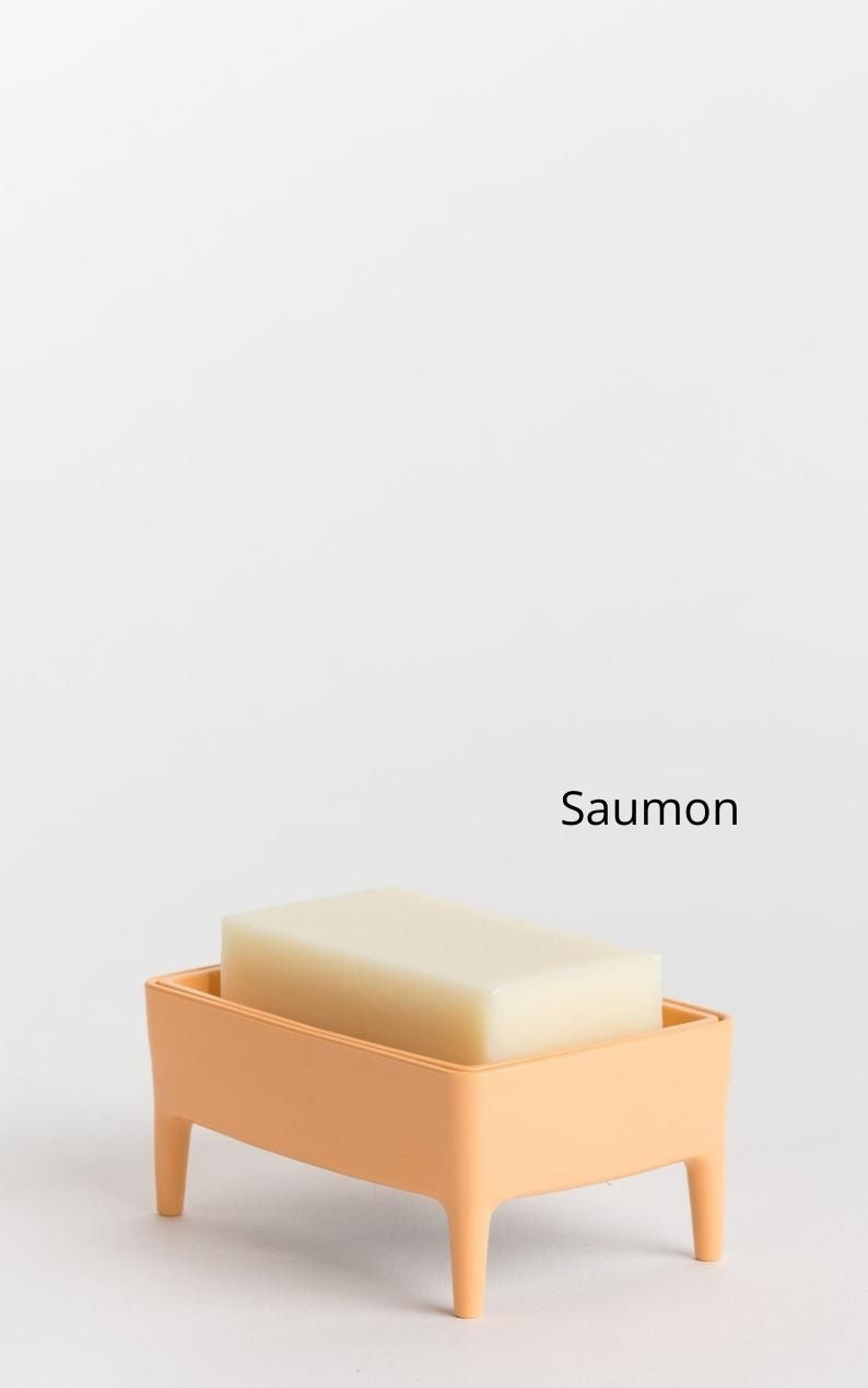 Porte-savon et râpe à savon zéro déchet en plastique recyclé saumon