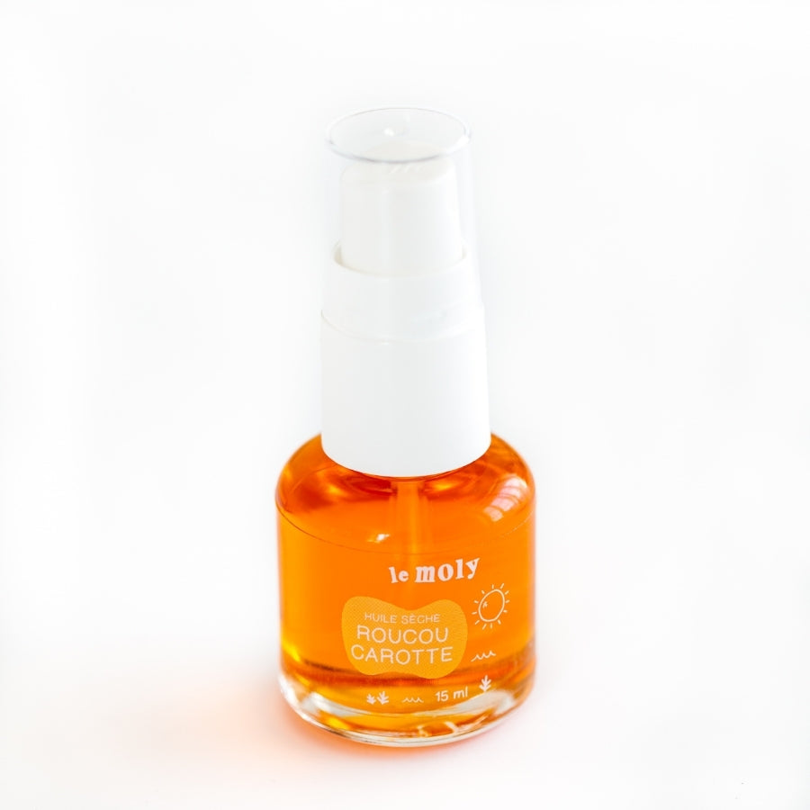 Mini huile sèche roucou carotte bio, bonne mine et nourrissante pour le corps, visage et cheveux