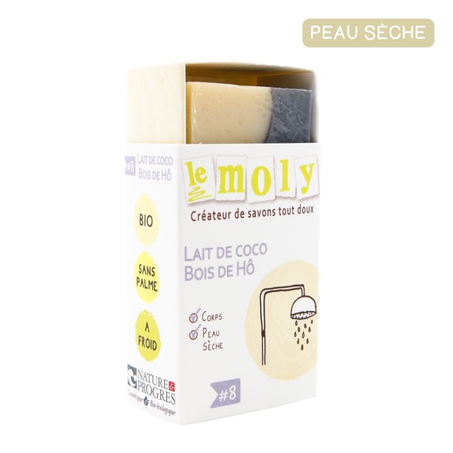 Savon saponifié à froid bio et naturel Bois de hô Lait de coco pour le corps - peau sèche