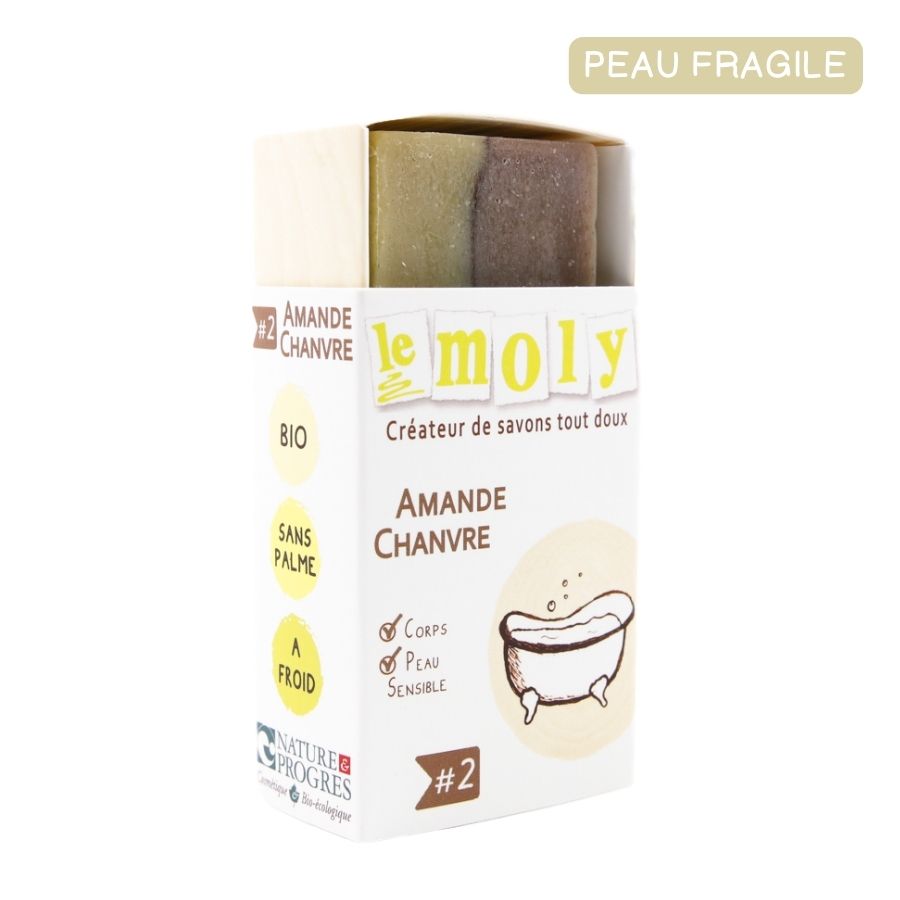 Savon saponifié à froid bio et naturel Amande Chanvre pour le corps - peau sensible et fragile