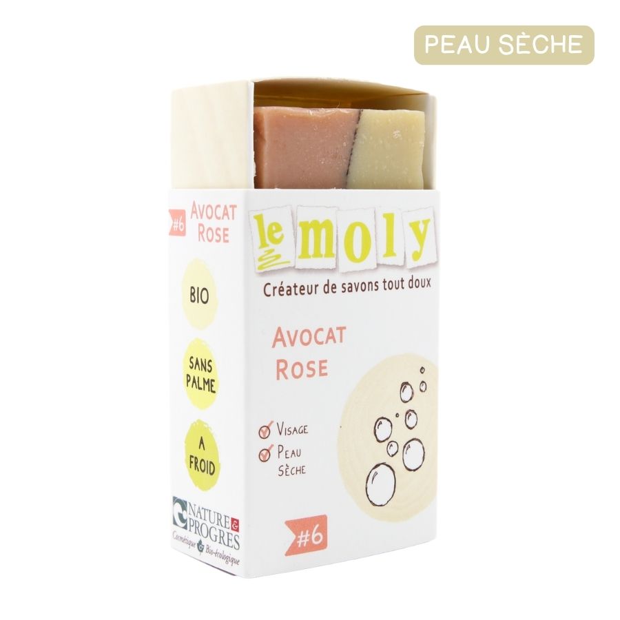 Savon saponifié à froid bio et naturel Avocat Rose sans huile essentielle - visage peau sèche