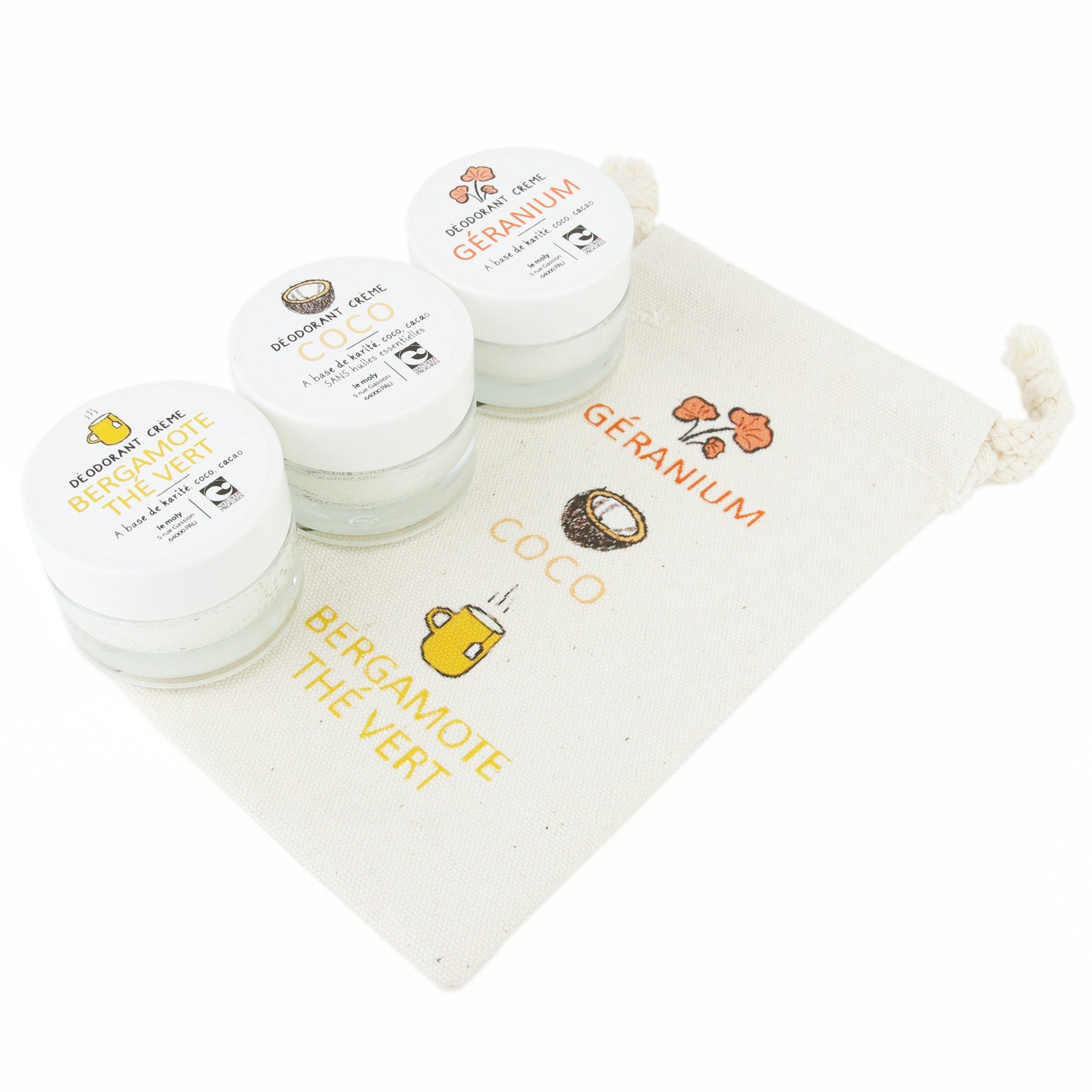 Kit mini déodorants crème bio sans bicarbonate de soude