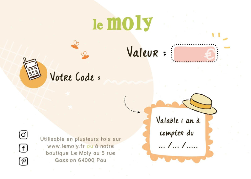 Carte cadeau pour des cosmétiques bio et naturels, vegan Le Moly